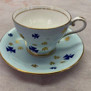 Aynsley Bone China England Teacup saucer Pale Blue Gold Trim